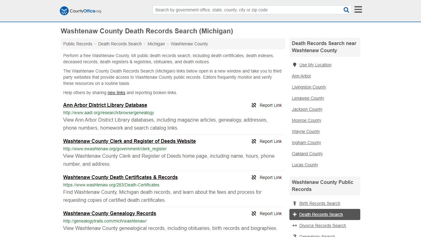 Death Records Search - Washtenaw County, MI (Death ...